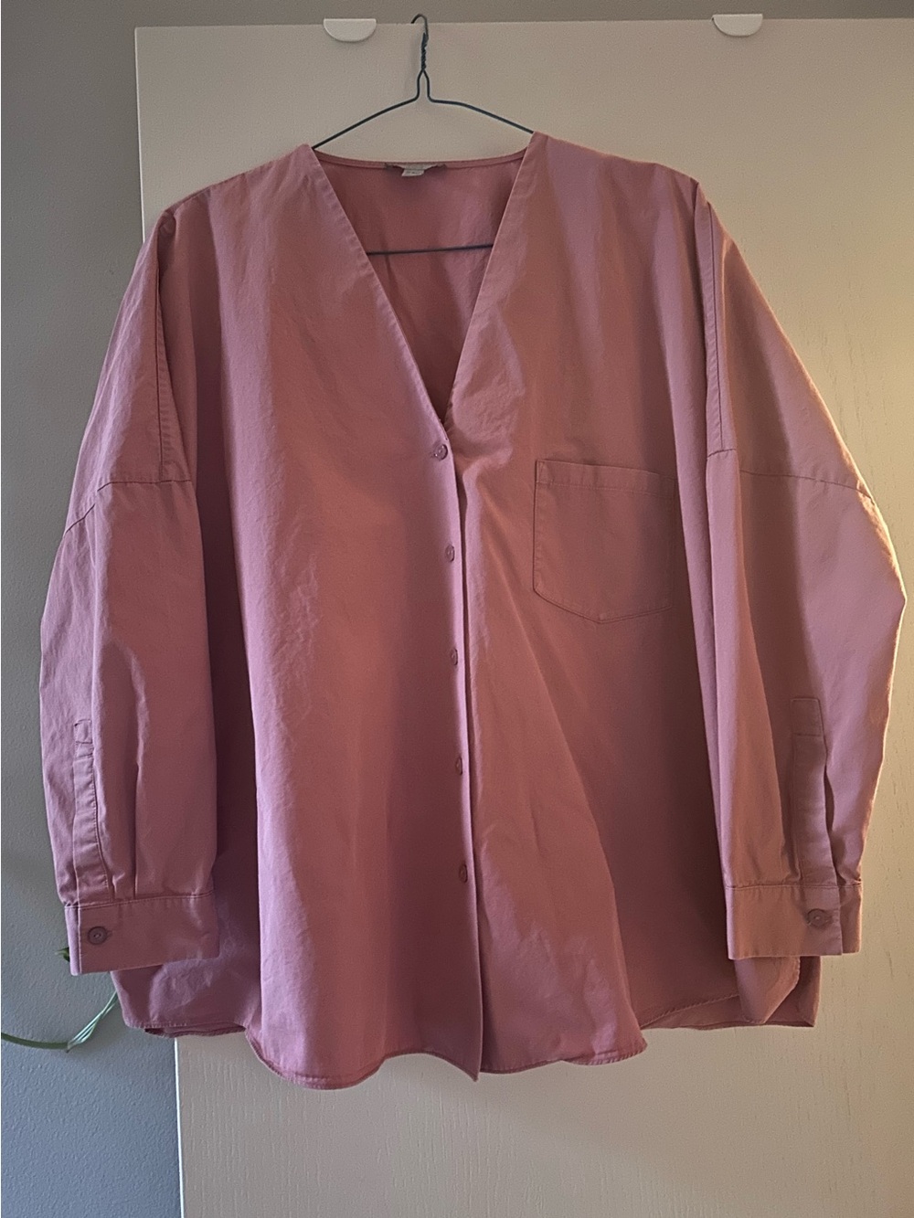COS Oversized V-Neck Button Front Blouse in Dusty Rose-COS